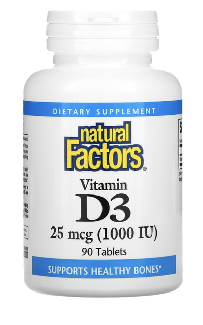 Natural Factors, витамин D3, 25 мкг (1000 МЕ), 90 таблеток
