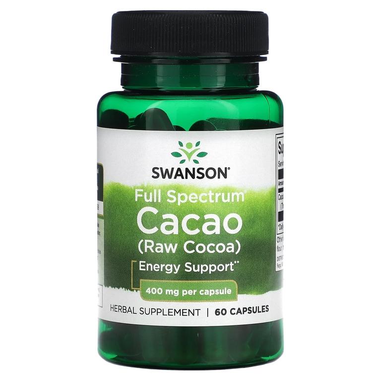 Swanson, Какао Full Spectrum (необработанное какао), 400 мг, 60 капсул