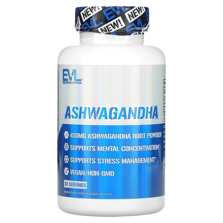 EVLution Nutrition, Ашваганда, 450 мг, 30 растительных капсул