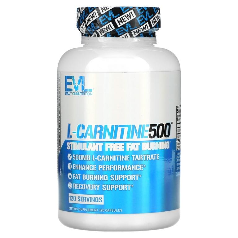 EVLution Nutrition, L-CARNITINE500, добавка для сжигания жира без стимуляторов, 120 капсул
