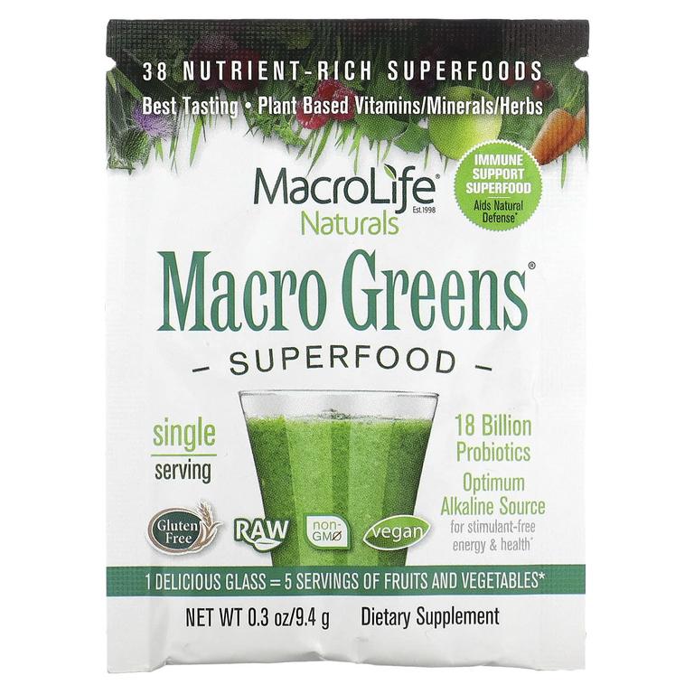 Macrolife Naturals, Macro Greens, суперфуд, 1 пакетик 9.4 g