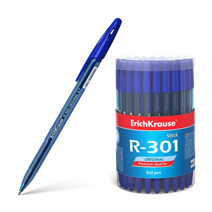 Ручка шариковая ErichKrause R-301 Original Stick, узел 0,7 мм, стержень синий ФАСОВКА ПО 10 шт.