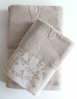 Махровое полотенце "Вальс бабочек"-бежевый 70*140 см. хлопок 100%