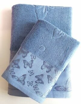 Махровое полотенце "Вальс бабочек"-голубой 70*140 см. хлопок 100%