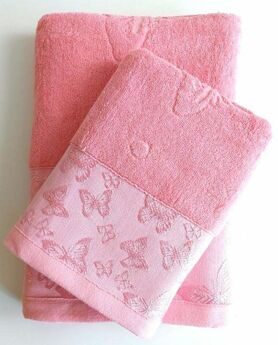 Махровое полотенце "Вальс бабочек"-розовый 50*90 см. хлопок 100%