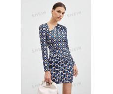 Женское платье с асимметричным воротником и геометрическим принтом от SHEIN BIZwear АРТИКУЛ: sz2307288166395834