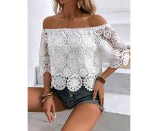 SHEIN Frenchy Fashionable And Elegant Off Shoulder Hollow Out Bell Sleeve Top