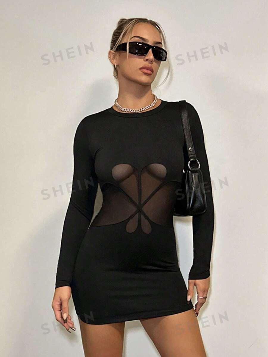 Женское облегающее платье SHEIN ICON из прозрачной сетки сращивания АРТИКУЛ: sz2311035855311959